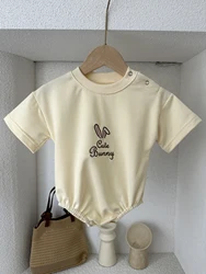 Summer cute neutral embroidery short sleeves infant romper baby girl boy bodysuit jumpsuit