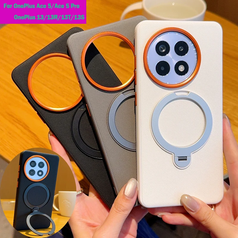 

Вращающийся чехол-подставка для OnePlus Ace 5 Pro Magsafe, роскошный магнитный прочный противоударный чехол из искусственной кожи для OnePlus 13 13R 13T 13S