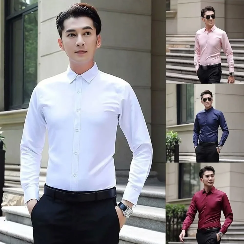 

Men Casual Long Sleeved Solid shirt Slim Fit Male Social Business Dress Shirt Men Clothing Soft Comfortable