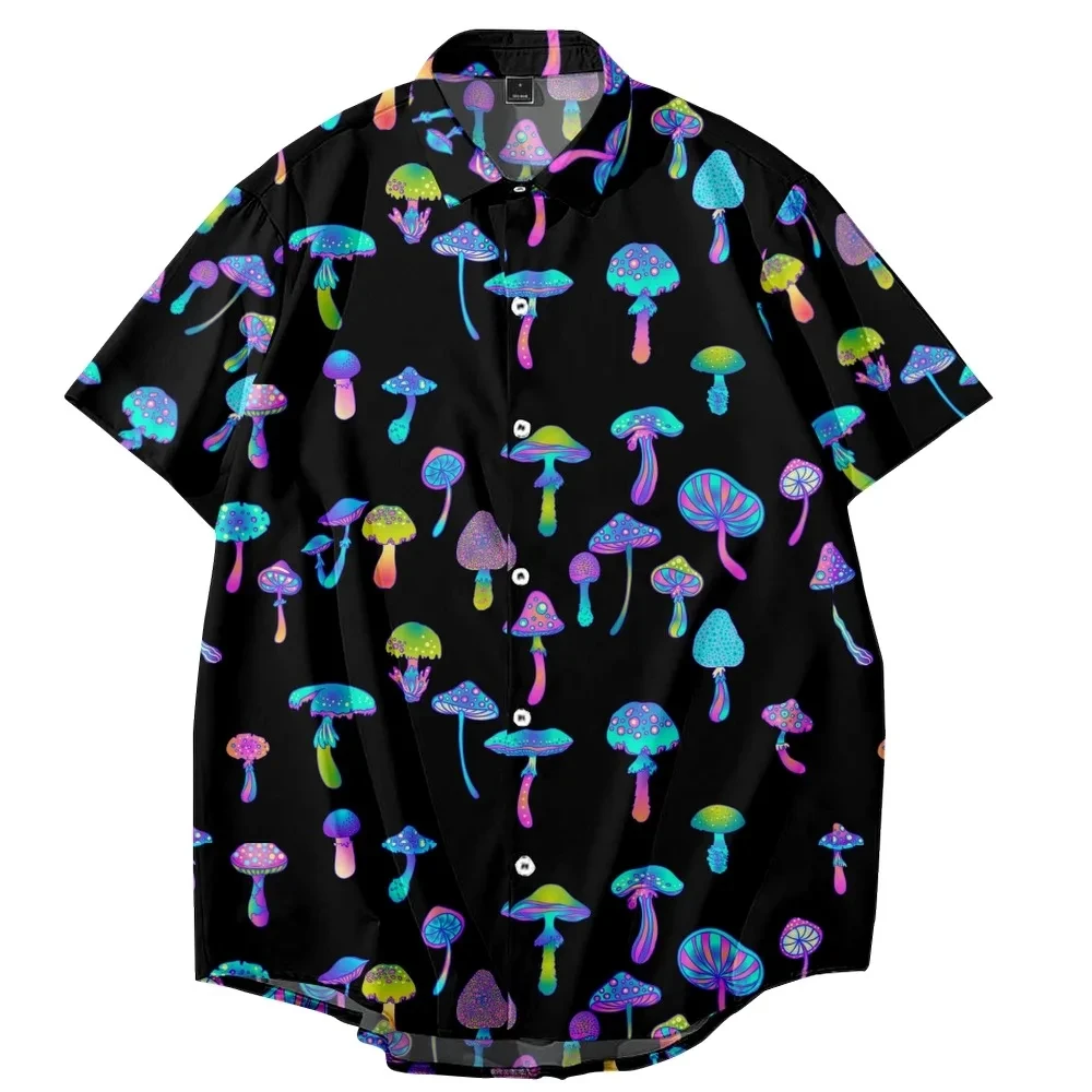 Mushroom Print Button Down Shirt For Men/Women Unisex Shirts Summer Short Sleeve Shirt Hiphop Streetwear Button Up Shirts Tops