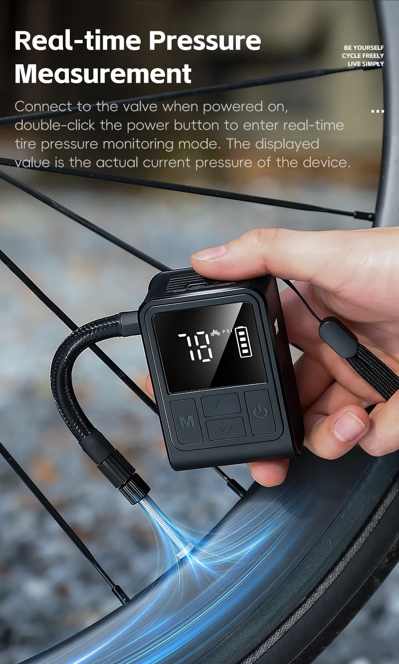 WEST BIKING 130PSI Mini Elektrische Fahrradpumpe Wiederaufladbarer Kompressor Reifenfüller Digitale Anzeige Luftpumpe Fahrradzubehör – Detail 14