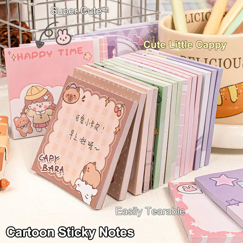 Square Cartoon Sticky Notes Set Of 4*50pcs Student Memo Pads Tearable And Sticky Notebook