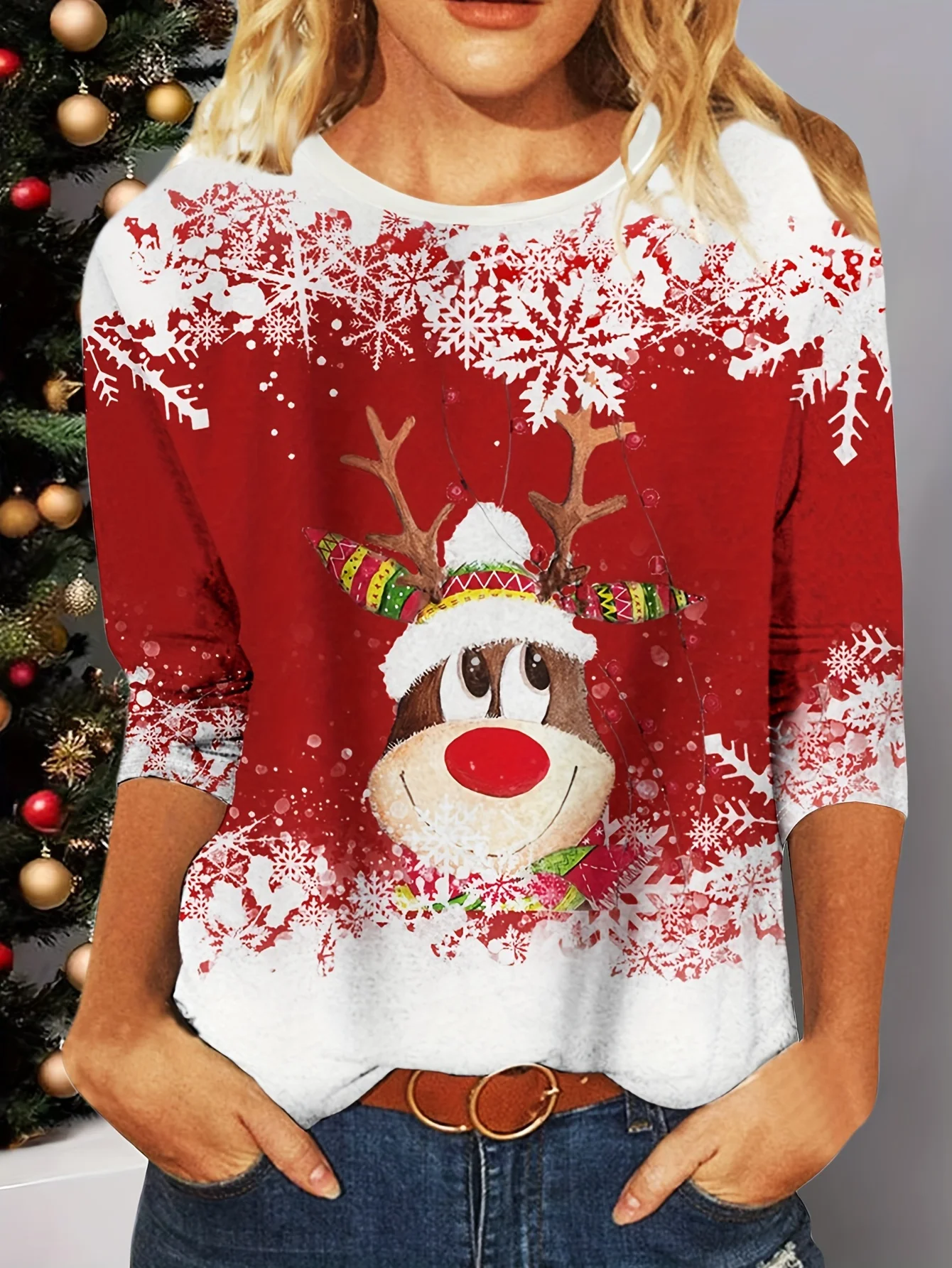 Christmas theme Snowman 3D Print O-Neck Long Sleeve T-Shirt Fashion Women clothing Casual y2k clothes Harajuku Female clothing