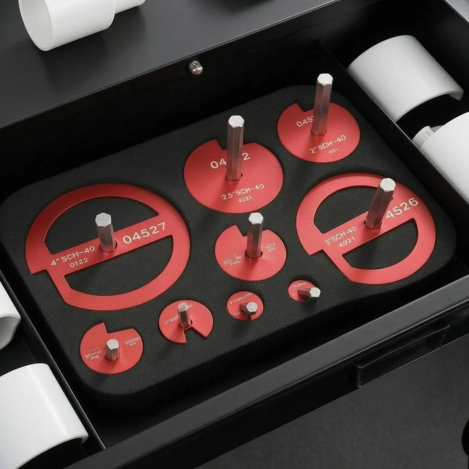 

9 Pieces PVC Pipe Reamer Kit Molded Compartments Pipe Reaming Set Hard Case Hinged Lid
