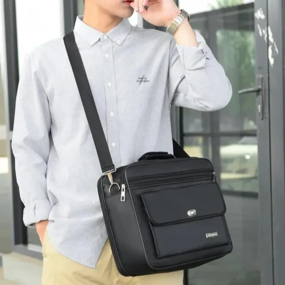 

Handheld Men Briefcase Black Large Capacity Laptop Storage Diagonal Bag Oxford Cloth Single Shoulder Document Organize Work