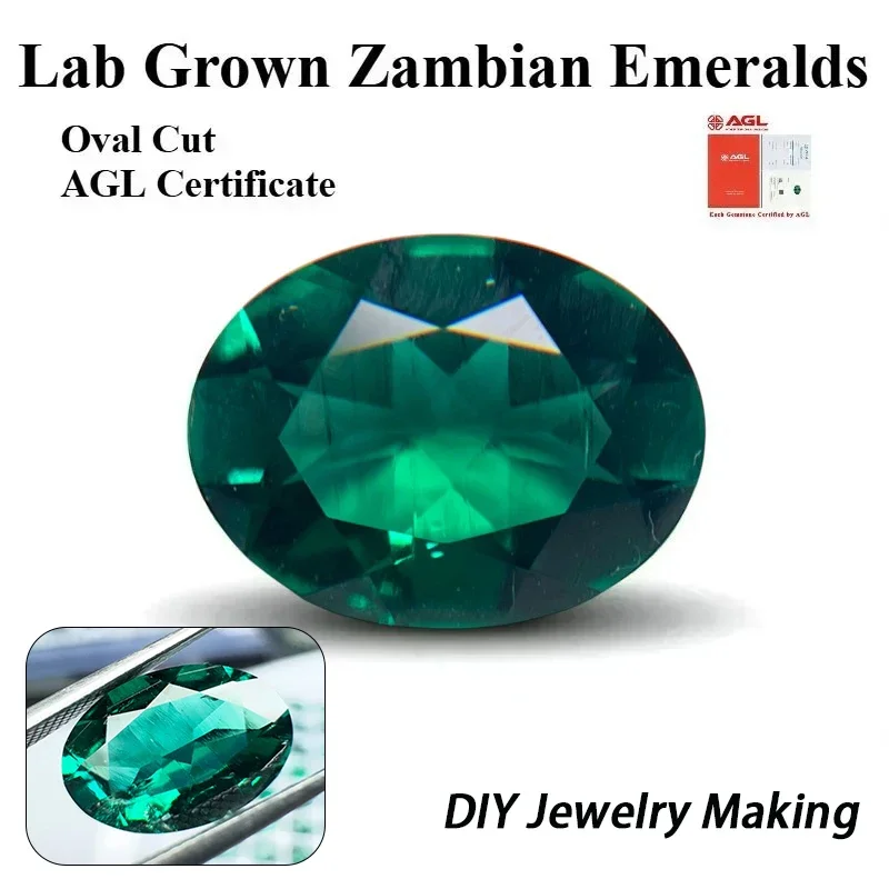 Lab Grown Zambian Emeralds Oval Cut for DIY Jewelry Making Hydrothermal Synthesized Emerald Gemstones  Certificate