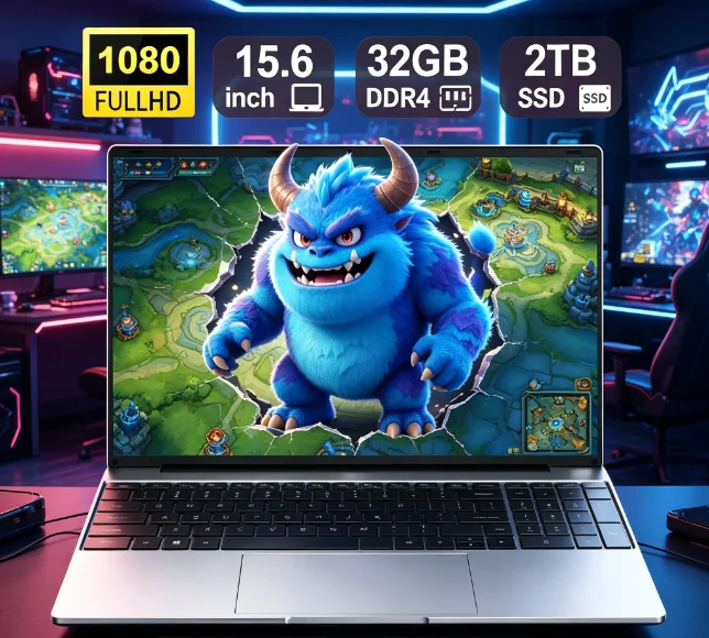 15.6 Inch Business Gaming Laptop Intel N3700 4405U Win11 32GB DDR4 2TB SSD Ultra Thin Portable Notebook