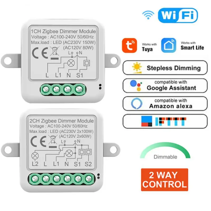 Tuya Wifi Wireless 10A 1/2Gang Module Mini Dimmer Interruptor telecomando circuito elettrico interruttore luce intelligente