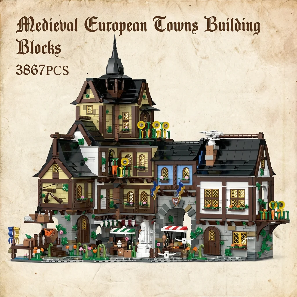 3867PCS Medievale Europa Triste Edifici Blocchi Streetview Villaggio Architettura modulare Modello Kit di montaggio Giocattolo Regalo per bambini Adulti