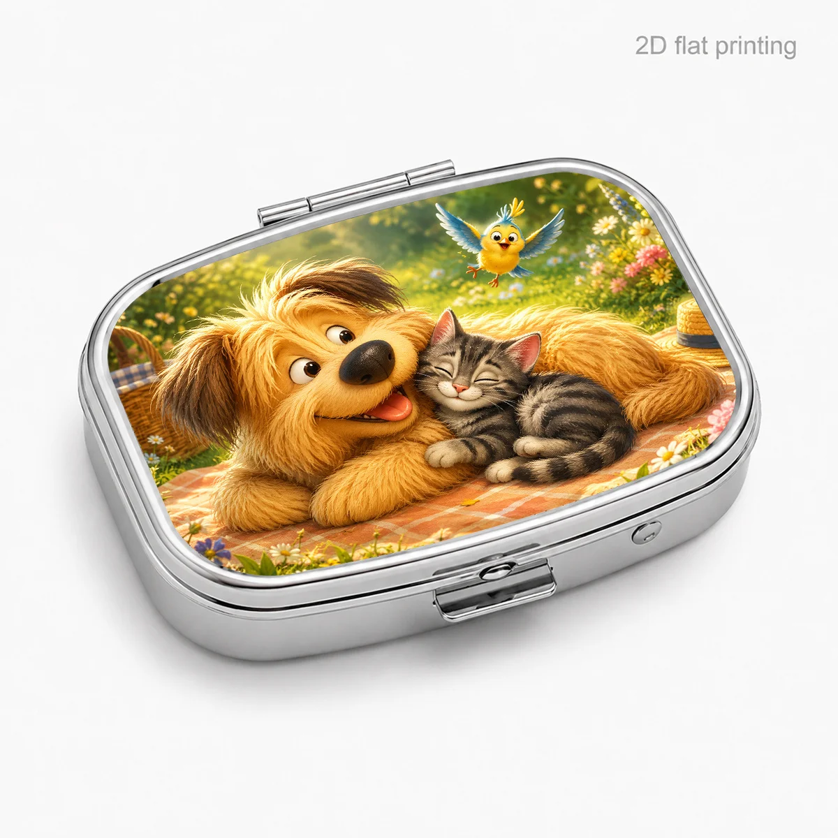 Medicine Box with Warm Garden and Animal Patterns, Portable Safety Box for Small Items, Artistic Compartmentalized Storage for Small Particles, Durable and Aesthetically Pleasing, a Must-Have Personal Pill Organizer.