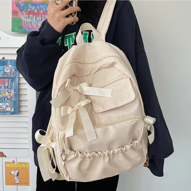 Cute Bow School Backpacks for Teenager Girls Lightweight Y2K College Student Travel Laptop Backpack Women Kawaii Shoulder Bags