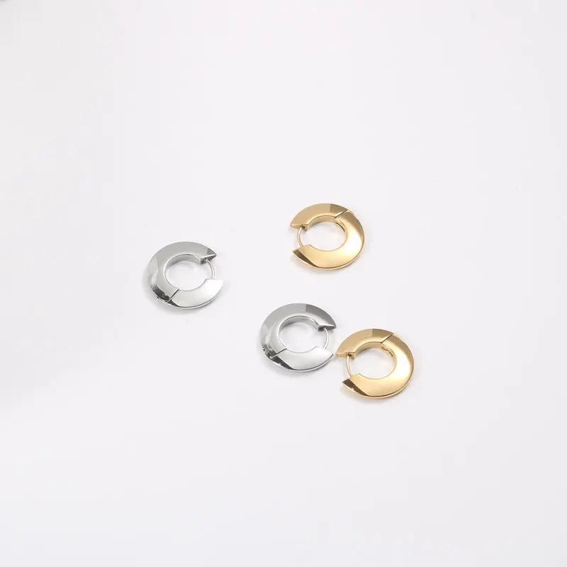 Joolim Jewelry Waterproof & Tarnish Free Minimalist PVD Saucer Shaped Flat Huggie Stainless Steel Earring for Women