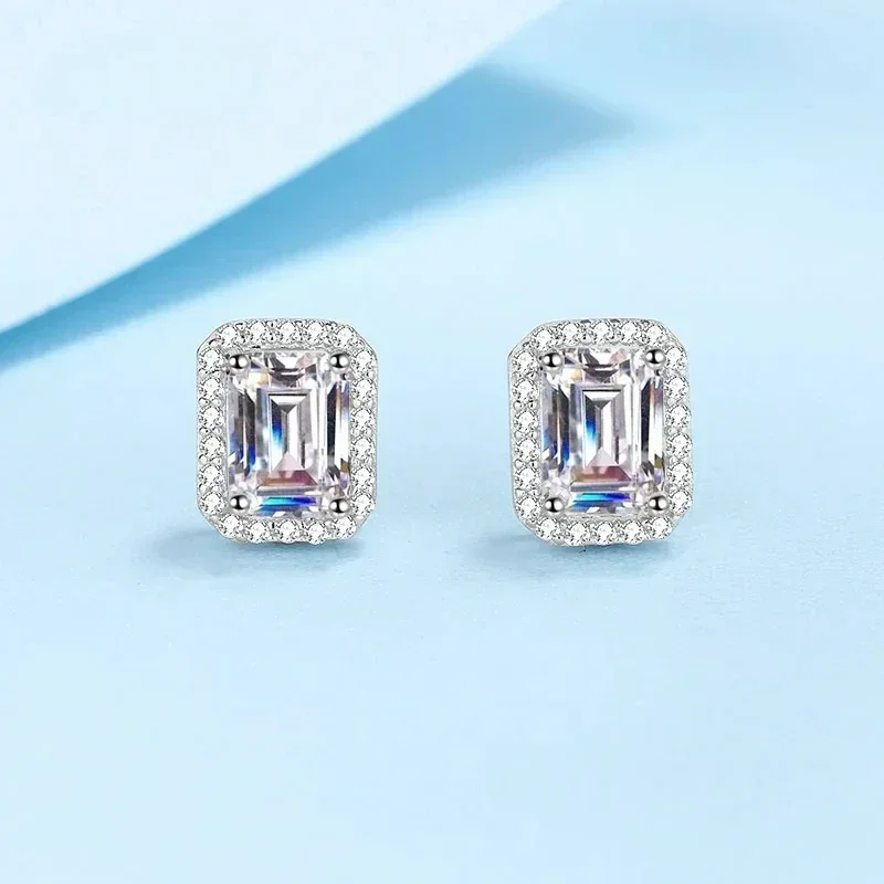 

Женские ювелирные изделия, сверкающие свадебные серьги Pt950, 1-4 карата прямоугольной формы, серьги-гвоздики с муассанитом и бриллиантами, ювелирные украшения