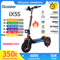 iScooter iX5S Electric Scooter 1000W EScooter 48V 15Ah 25km/h Speed Range 60-65km Powerful 11Inch Foldable Electric Kick Scooter
