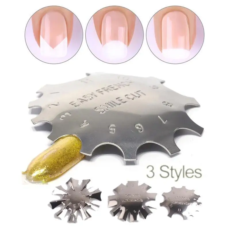 3pcs/set French Cut Nail Stencil Cutter Trimmer Clipper Multi Size Files Poly Tips Gel Nail Manicure Tool