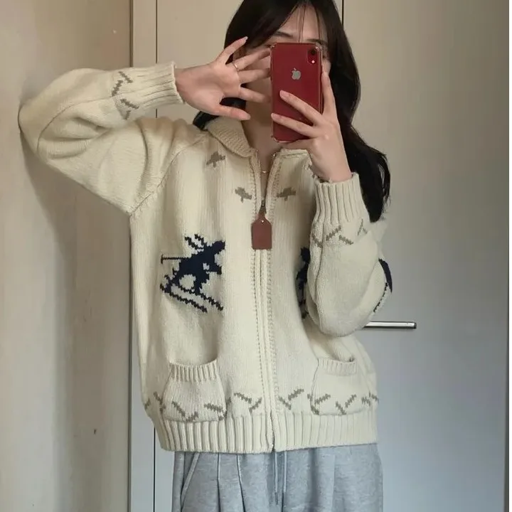 

Women's Thiened Sweater Jaet Chic Autumn Winter New Design Simple Match All Skiing Person Embroidery Faion Top