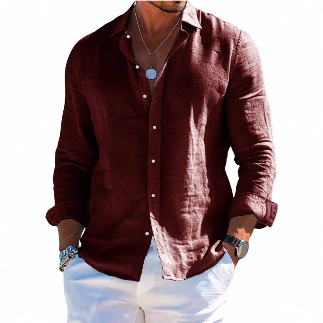 Men Blouse Shirts Summer Spring Male Turn Down Collar Long Sleeve Linen Beachwear Holiday Blusas Tops NMD-3033