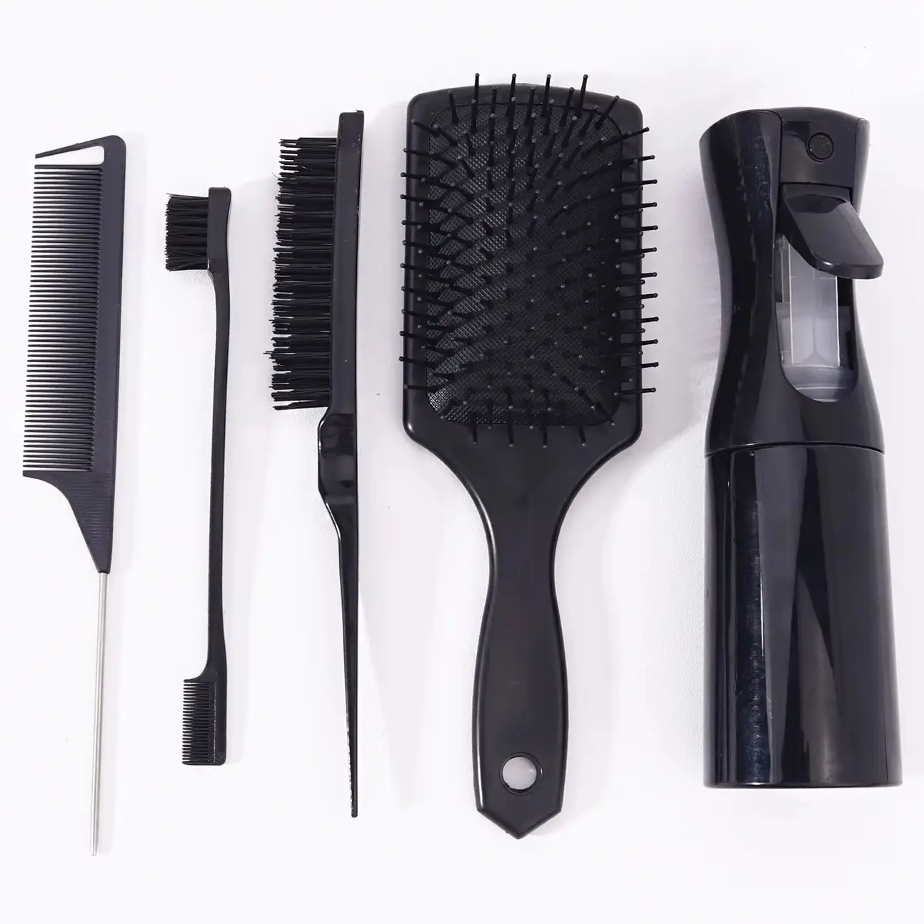 مجموعة أمشاط الشعر مكونة من 5 قطع، مع مشط وسادة هوائية، ومشط ذيل الفئران، ومشط التحكم في الحواف وزجاجة رذاذ خاصة للشعر المستعار الحقيقي #2