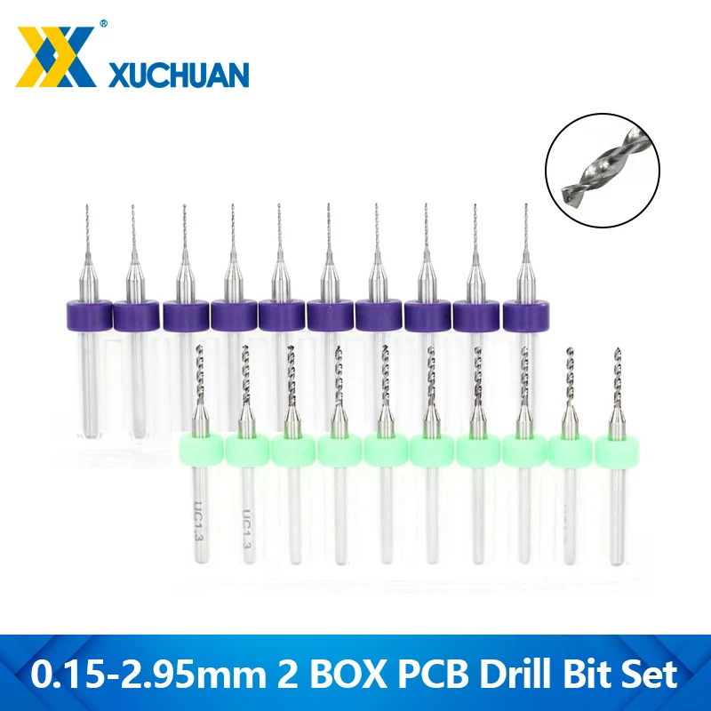 

XUCHUAN 20PCS 0.15-2.95mm Carbied PCB Mini Drill Bit For Print Circuit Board Drilling 3.175mm Shank PCB Drill Bit Set