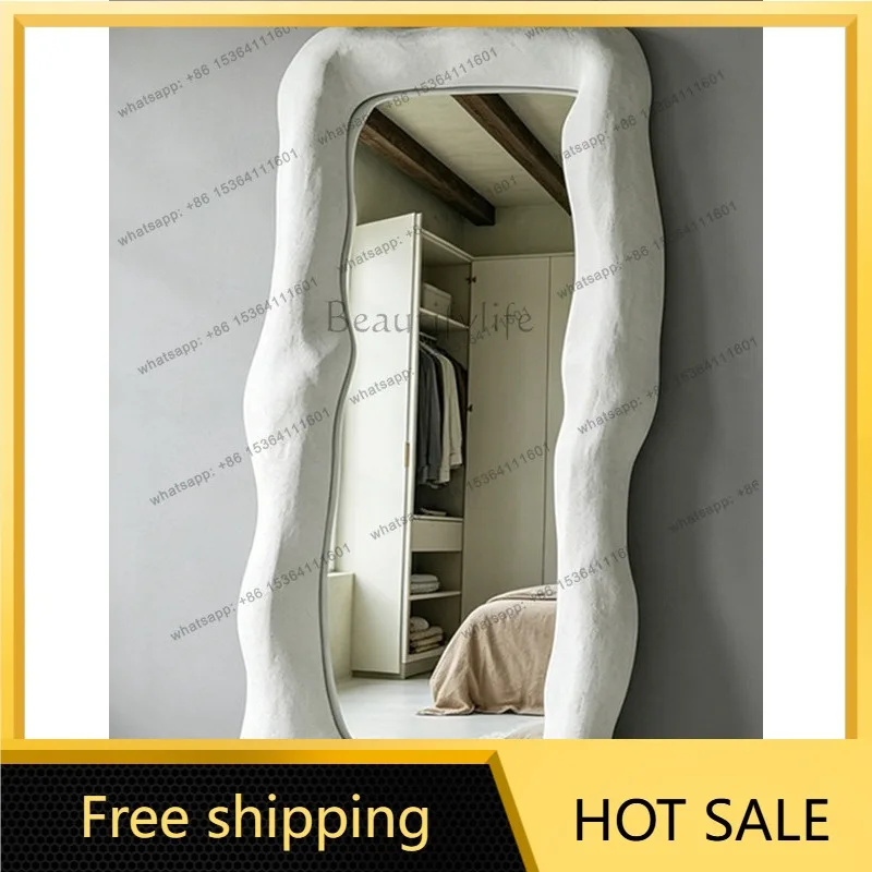 YJ European Cream‑Tone Irregular Full‑Length Floor‑Standing Mirror For Household Living Room Dressing Decor Space