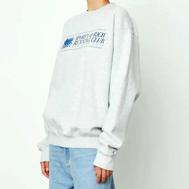 grey Letter Print Crewneck Sweatshirt graphic print long sleeve winter clothes women streetwear sweatshirts women