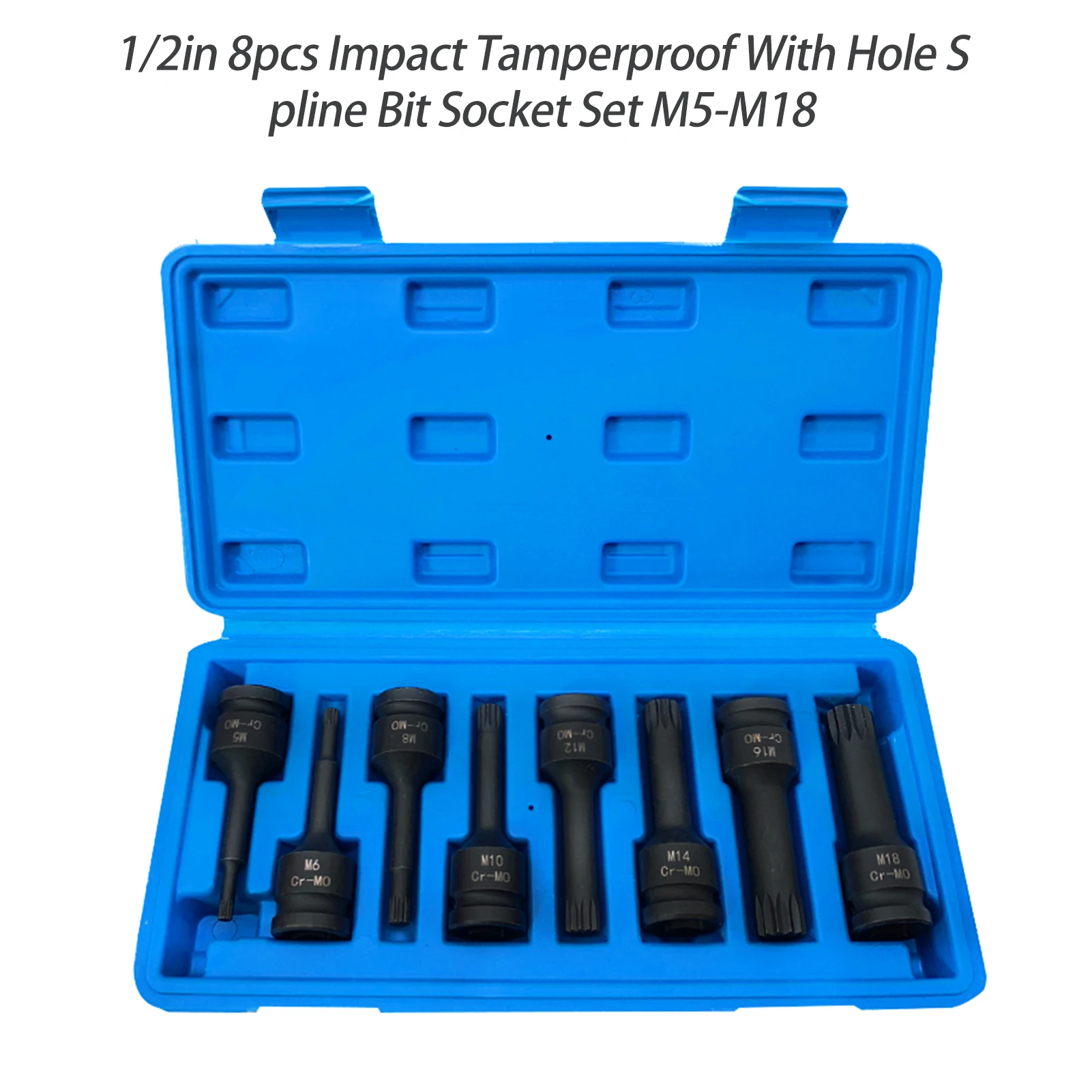 

8pcs 1/2in Impact Tamperproof With Hole Spline Bit Socket Set M5-M18