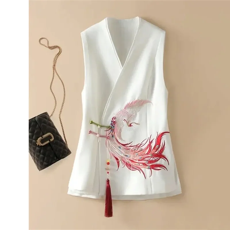 

Temperament National Wind Vest Female Spring New Product Heavy Industry Phoenix Embroidery Chinese-Style Waistcoat Female B58