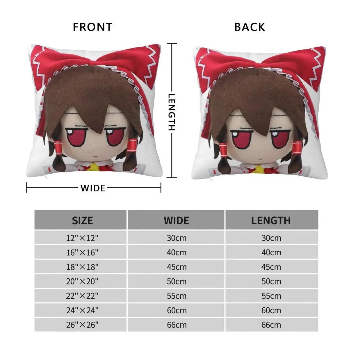 Reimu Hakurei Touhou Project Square Pillowcase Polyester Linen Velvet Pattern Zip Decor Pillow Case Sofa Seater Cushion Cover