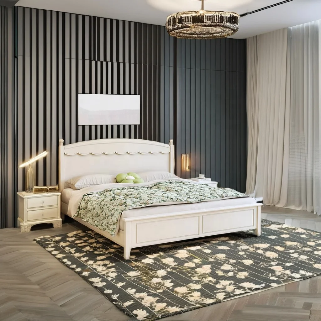 #Modern Design Double Hotel Suite Bedroom Home with Comfortable Simple Frame Solid Wood Panel