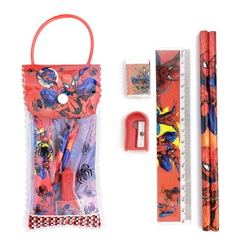 4Pcs/Set Disney Spiderman Mcqueen Mickey Mouse Frozen Theme Kids Pencil Sharpener Ruler Eraser School Supplies Stationery Set