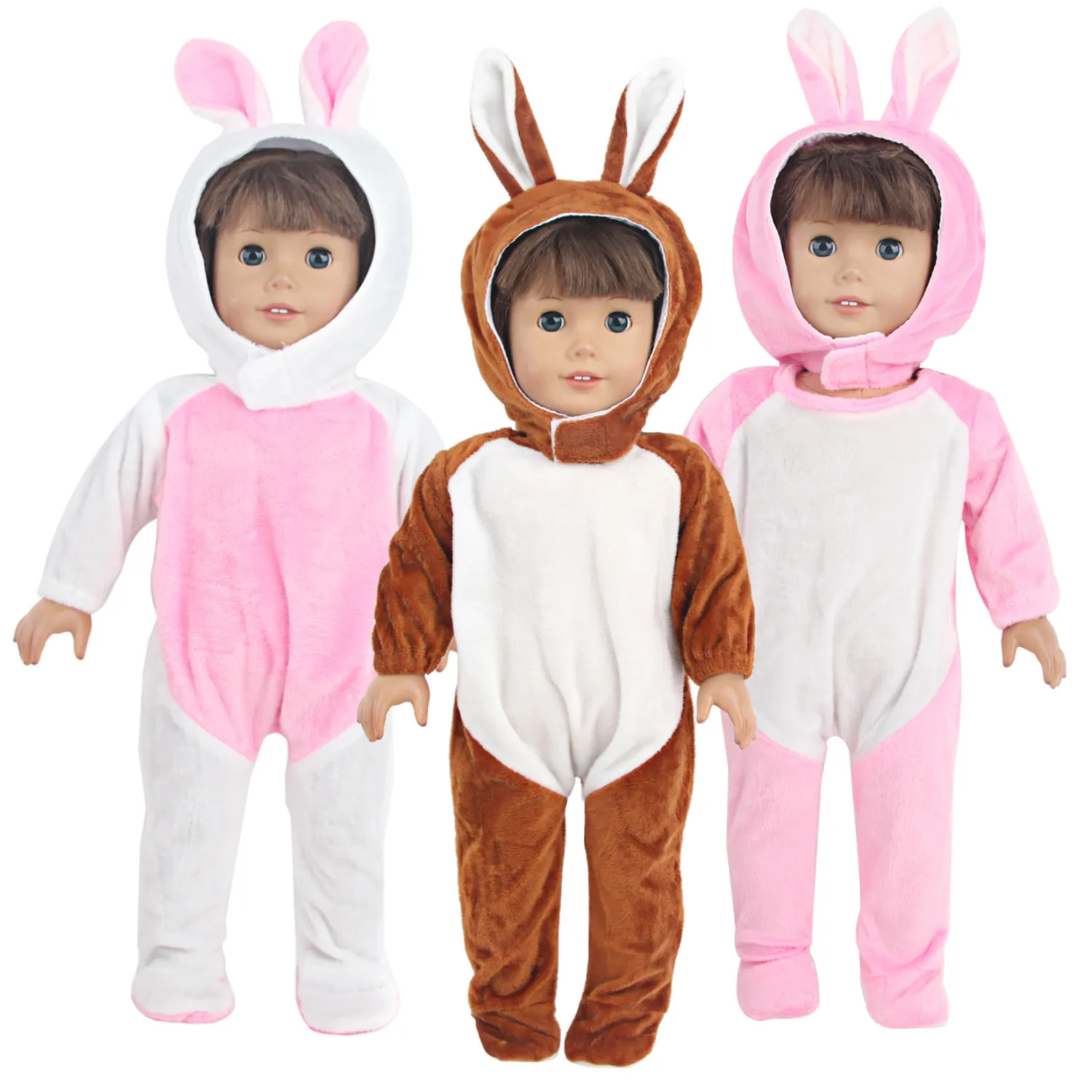 Rabbit Clothes Set For 18 Inches American Dolls Cute Jumpsuits+Hat Clothing Suit Outfit For 43cm Baby New Born&OG Girl Dolls Toy