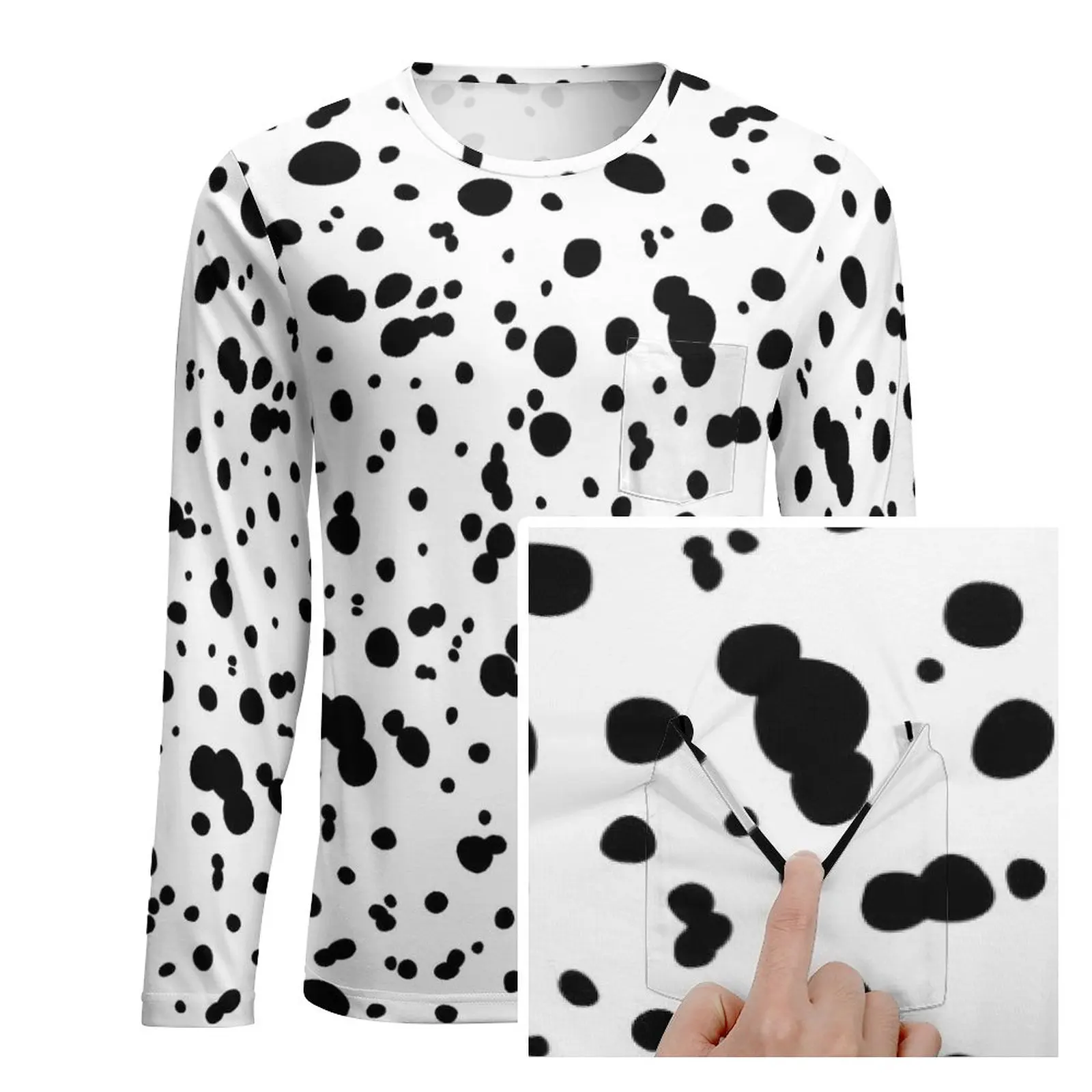 Dalmatian Spot T Shirt Male Animal Print Streetwear T-Shirts Spring Harajuku Tees Long Sleeve Graphic Oversize Tops