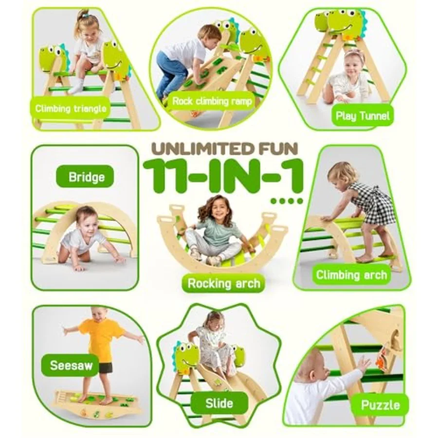 Philnas Pikler Triangle Set 11-w-1 Montessori Zestaw do wspinaczki dla maluchów, składana drewniana plac zabaw wewnętrzny, drapak f