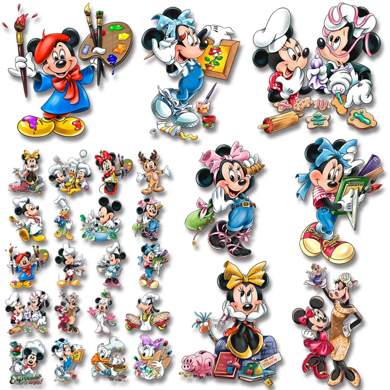 Painter Mickey Minnie Stickers for Clothes Iron on transfers Heat transfer Patches on T-shirt Hoodies