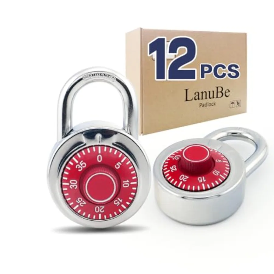 

Standard Dial Combination Lock, 2 in. Wide, with Different Combinations, Turnplate, Pack of 12; Lock for School, Employee, Gym