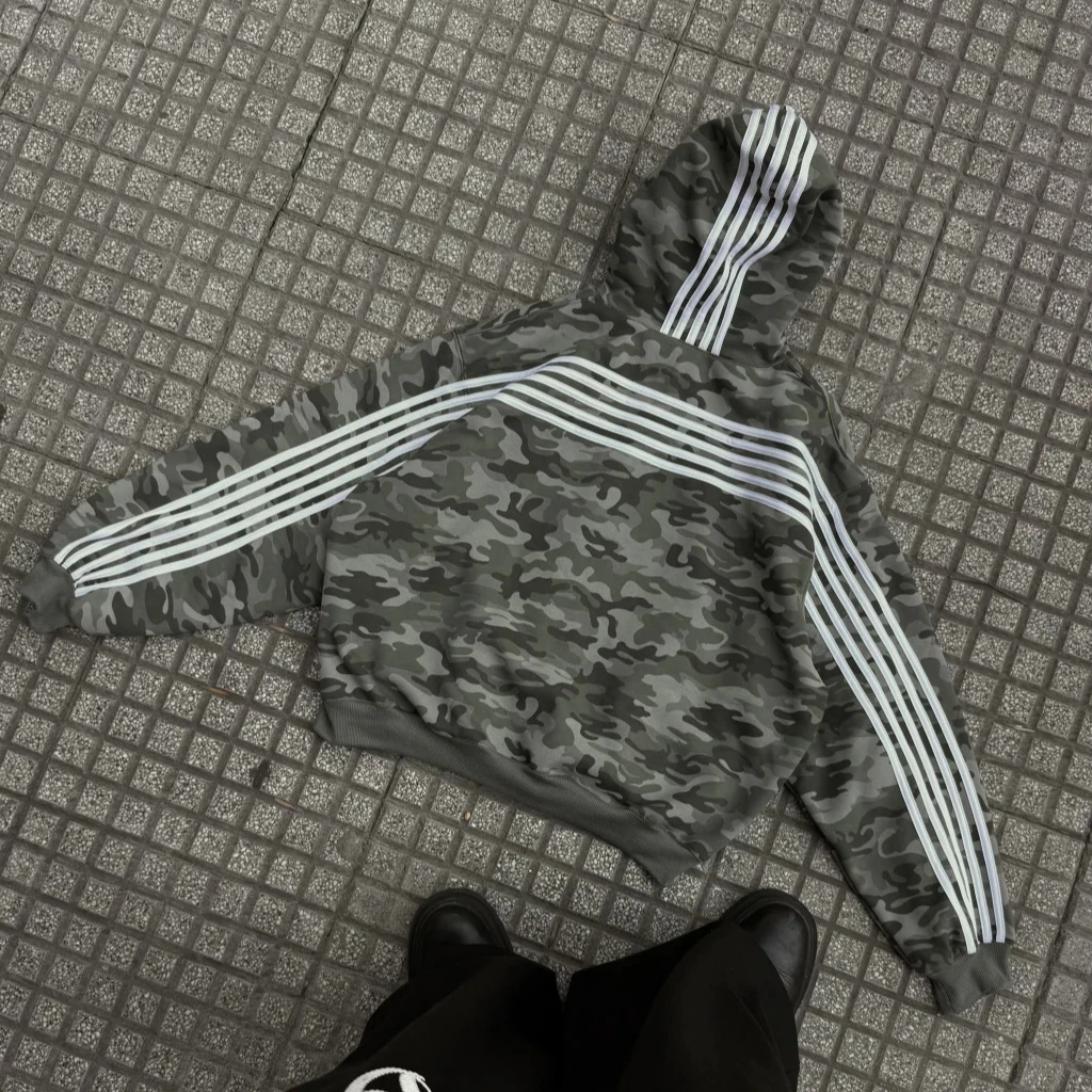 

Y2K Trendy Fullzip Camo Hoodie American Retro Striped Embroidered Casual Sweatshirt Oversized Hip Hop Harajuku Unisex Streetwear