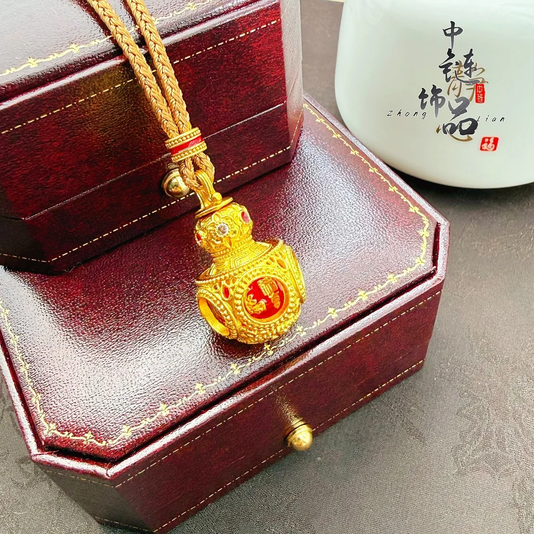 9999 gold enamel-colored rotating heart-shaped bottle-shaped pendant - New Chinese-style rotating pendant