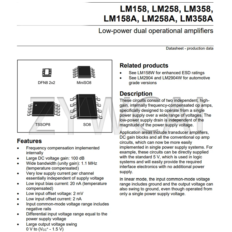 LM258DT SOIC-8 258 SOP8 20 Stück Dual-Channel-Operationsverstärker-IC-Chip mit geringem Stromverbrauch
