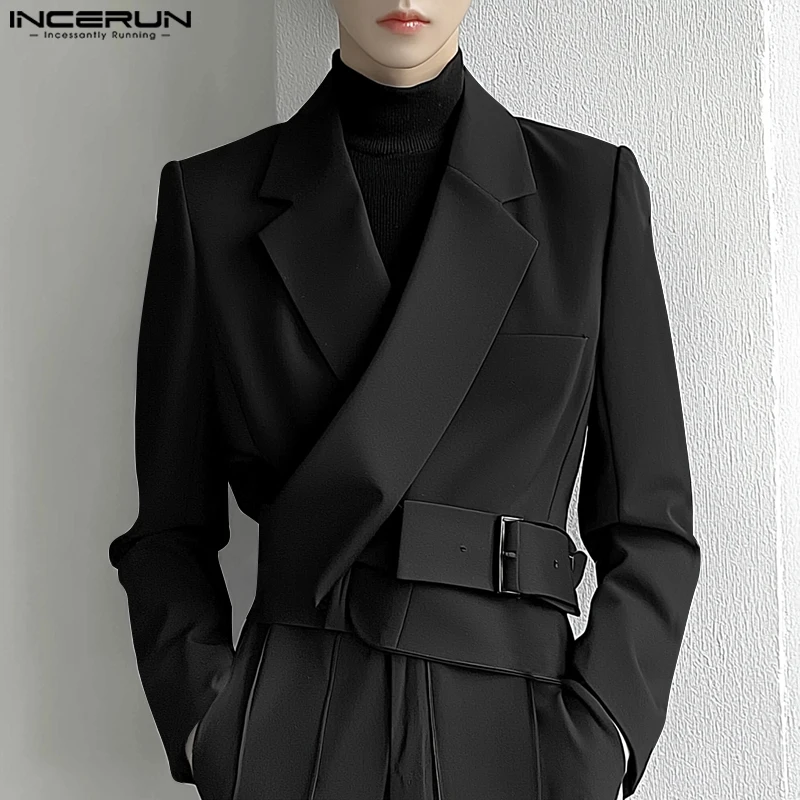 Fashion Casual Style Tops INCERUN Men\'s Deconstruction Metal Buckle Design Suit Coat Streetwear Solid Long Sleeved Blazer S-5XL