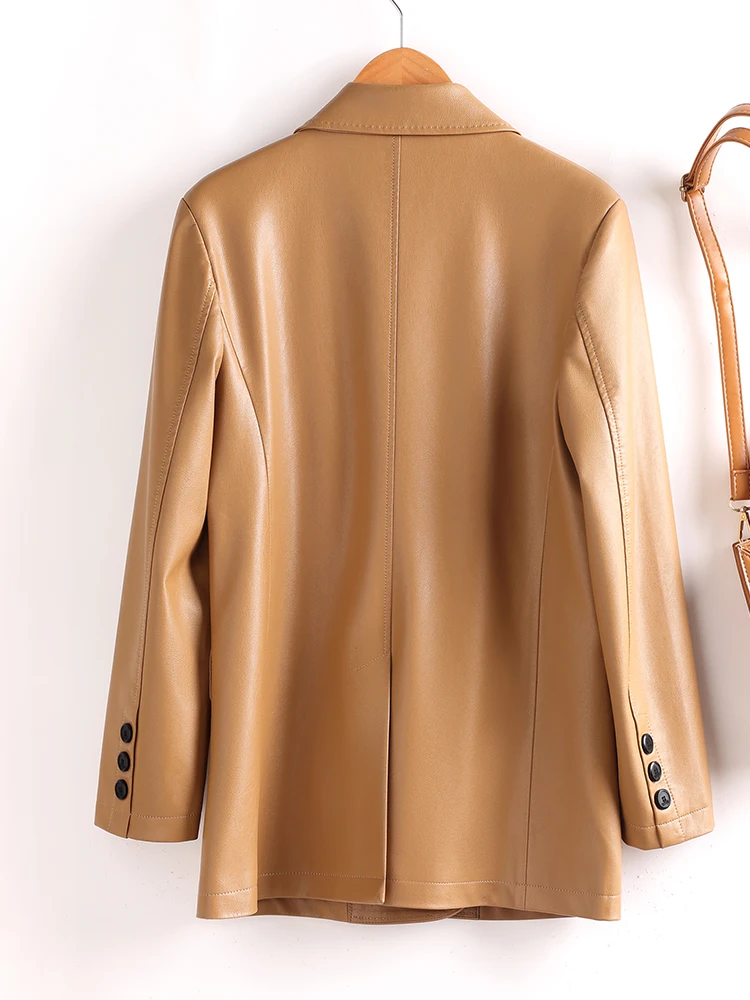   Nouvelle Veste en Cuir Véritable pour Femme, Coupe Ample Décontractée, en Peau de Mouton, Tendance Automne 2025, Gilet en Cuir Chic pour le Quotidien