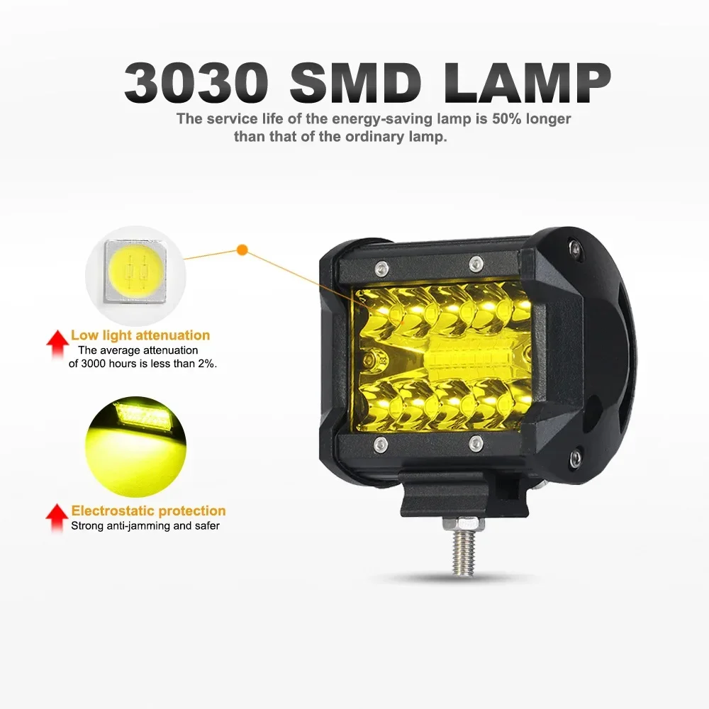 Durable  Cross-border Hot-selling  Car LED Work Light Trinocular 60W Off-road Vehicle Roof Light, Motorcycle Modification Light
