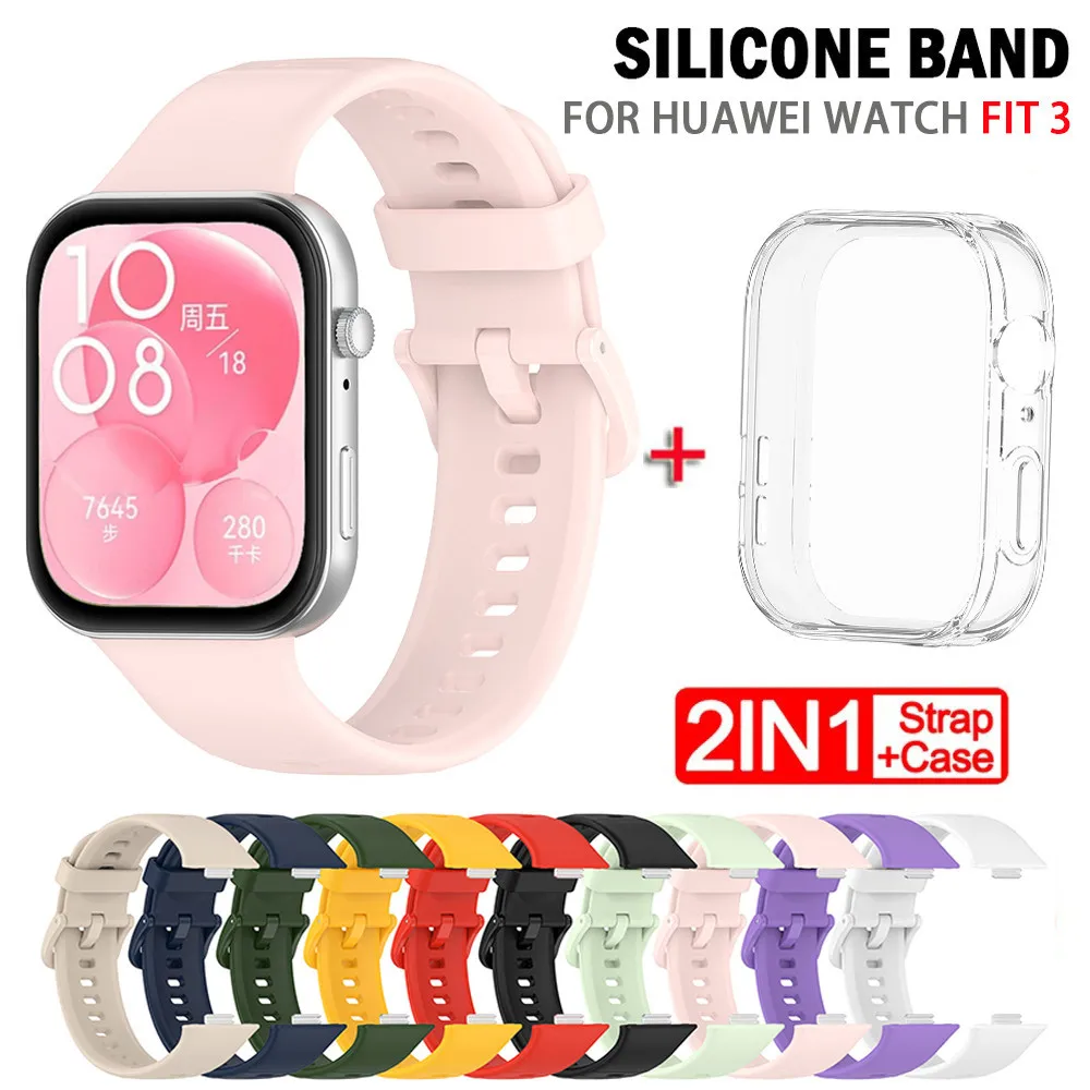 Silicone Watch Strap com Case Screen Protector, Banda de substituição para Huawei Watch Fit 3, Fit3