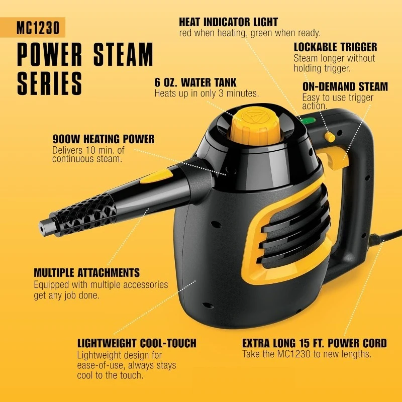 منظف بخار محمول، وقت تشغيل 10 دقائق، 11 ملحقات لأثاث السجاد والبلاط المنزلي وتفصيل السيارة #4