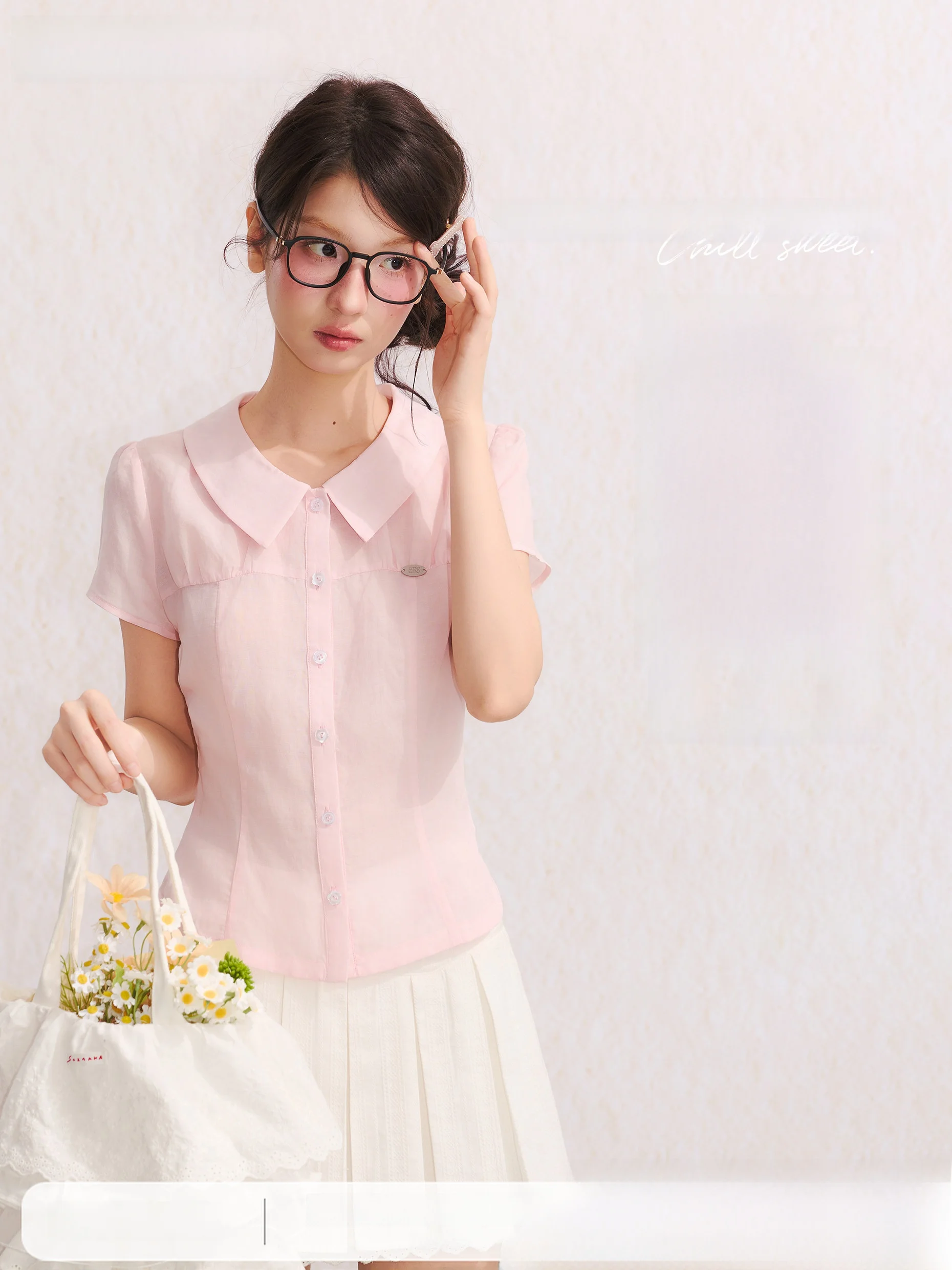 

Umoumo Summer Sweet Girl's Short Sleeve Shirt Thin Transparent Slim Fit Waist Cinching Pleated Top Ladies Fashion T-shirt