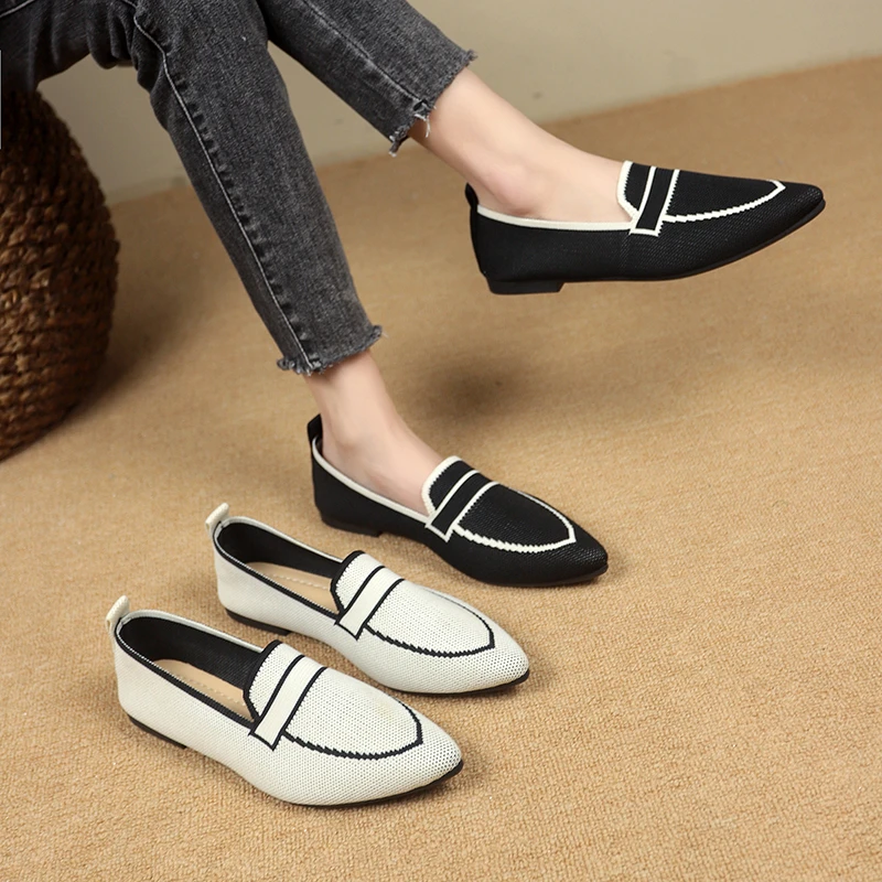 

Comfy Knitted Pointed Toe Flats for Women, Slip On Loafers, Lightweight Casual Shoes for All Seasons