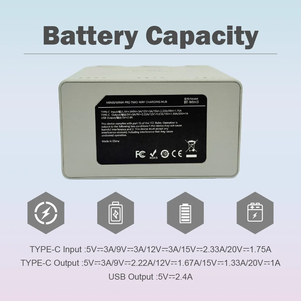 TWO-WAY CHARGING HUB For Mini 3 mini 3 Pro mini 4 Pro Compatible with DJ MINI Series Battery Intelligent Flight Battery Accessor