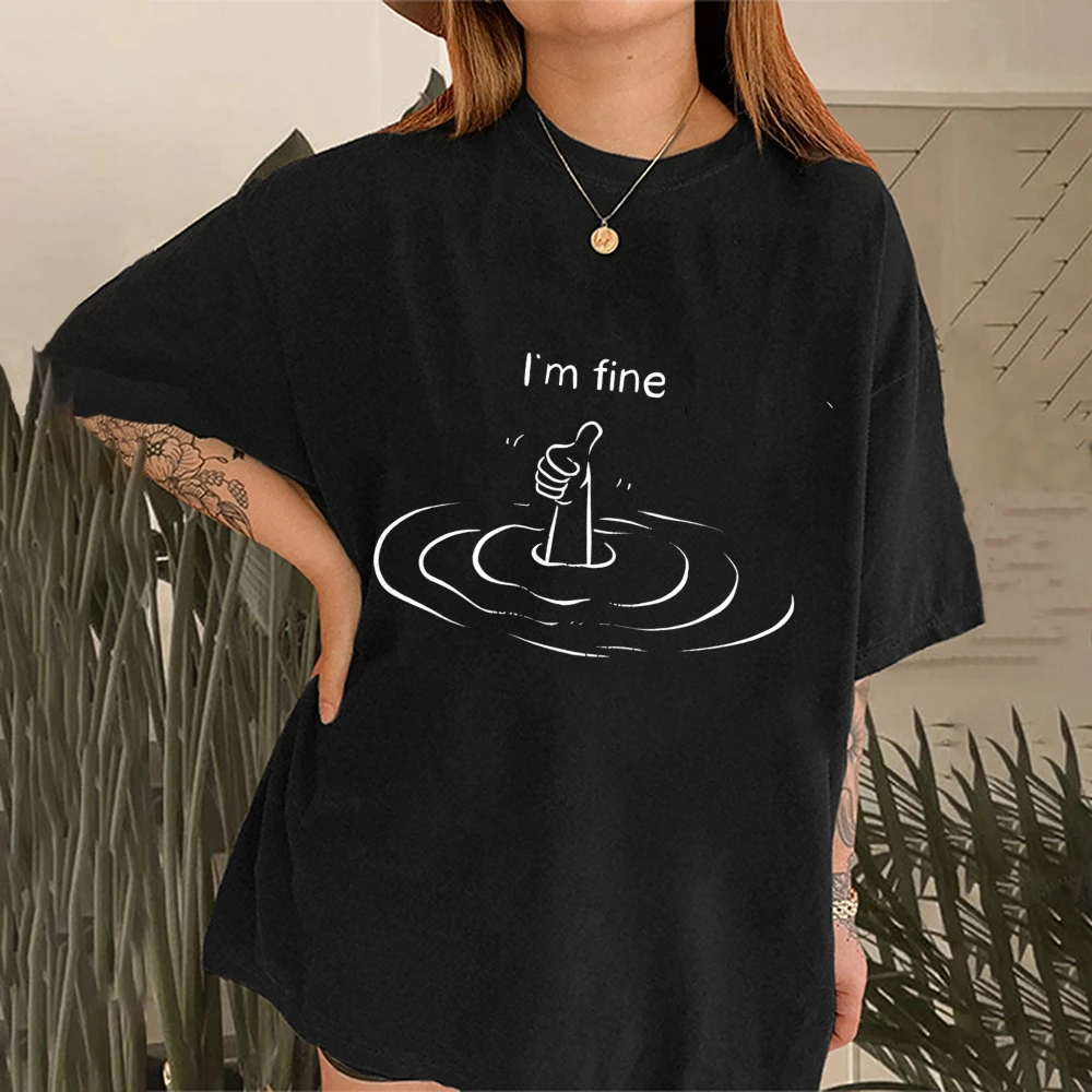 I Am Fine Graphic Cotton Tee Playful Shirt Y2K Clothes Summer Top Wearing Oversized Street Wearing For Women Men
