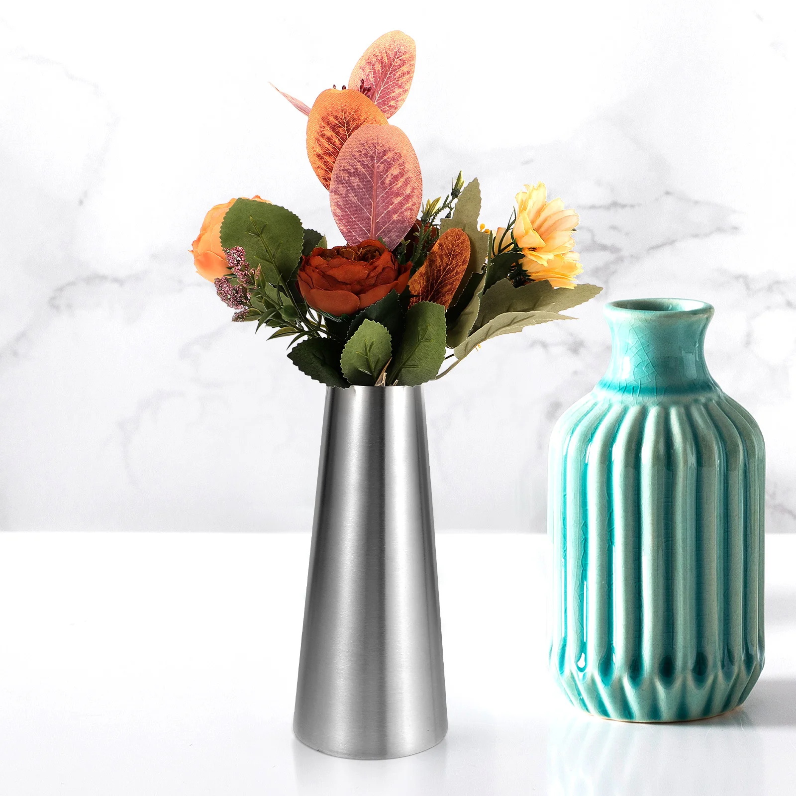 

Metal Flower Vase Planter Stainless Steel Desktop Plant Holder for Indoor Plants and Dried Flowers Contemporary Home Decor