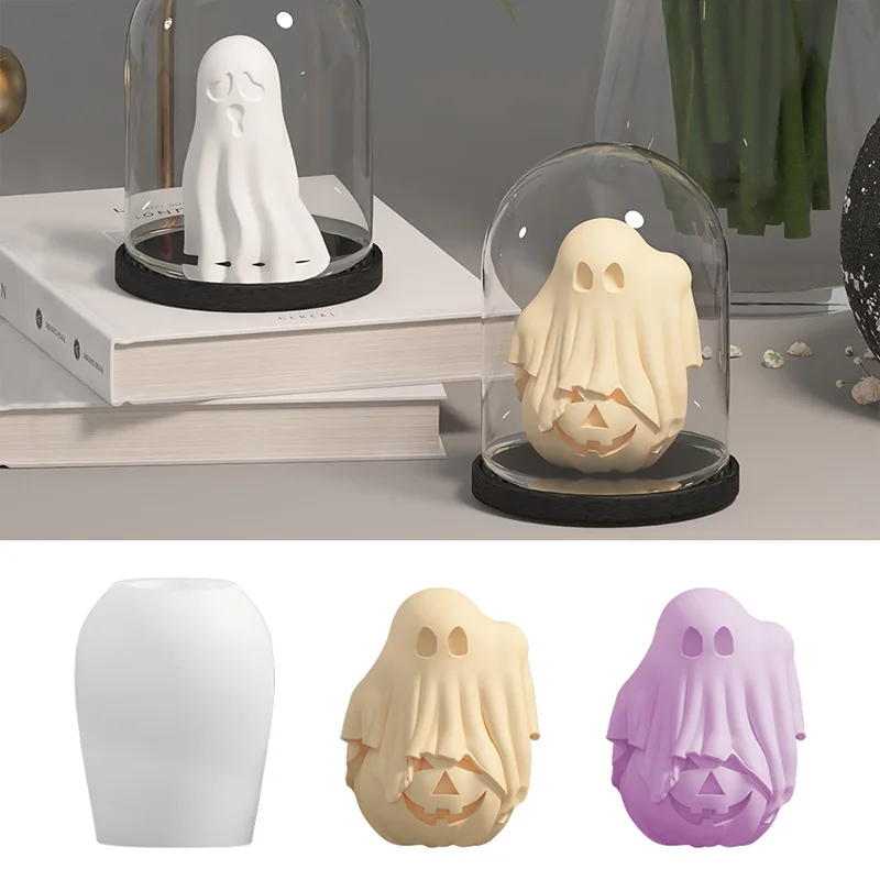 DIY 3D Halloween Cute Ghost Candle Silicone Molds Resin Concrete Plaster Soap Mould Party Festive Ornaments Home Decor