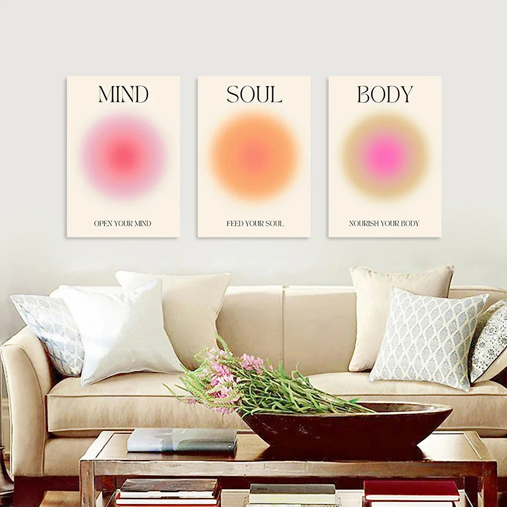 Gradient Inspirational Body Soul Mind Canvas Wall Art Poster Modern Art Canvas Painting for Bedroom Living Room Decor Aesthetic